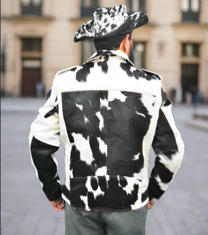 Real Hair On Cowhide Jacket Black White