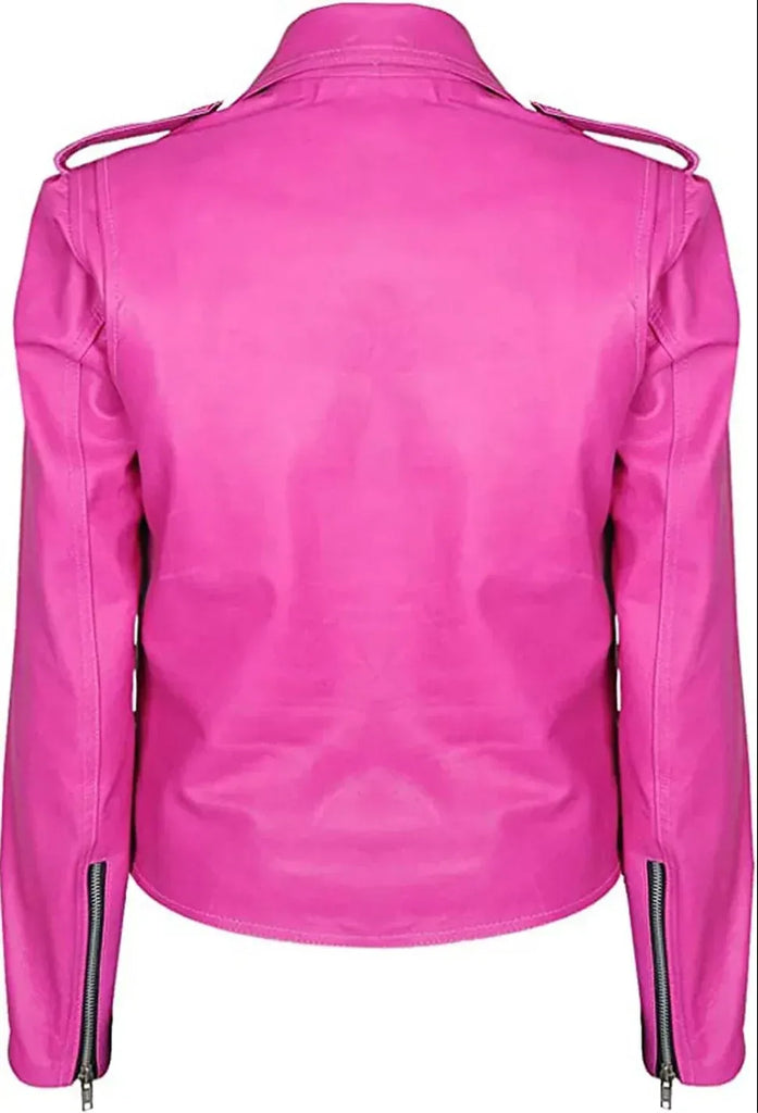 Women's Pink Genuine Leather Biker Motorcycle Jacket – Boho Living Room