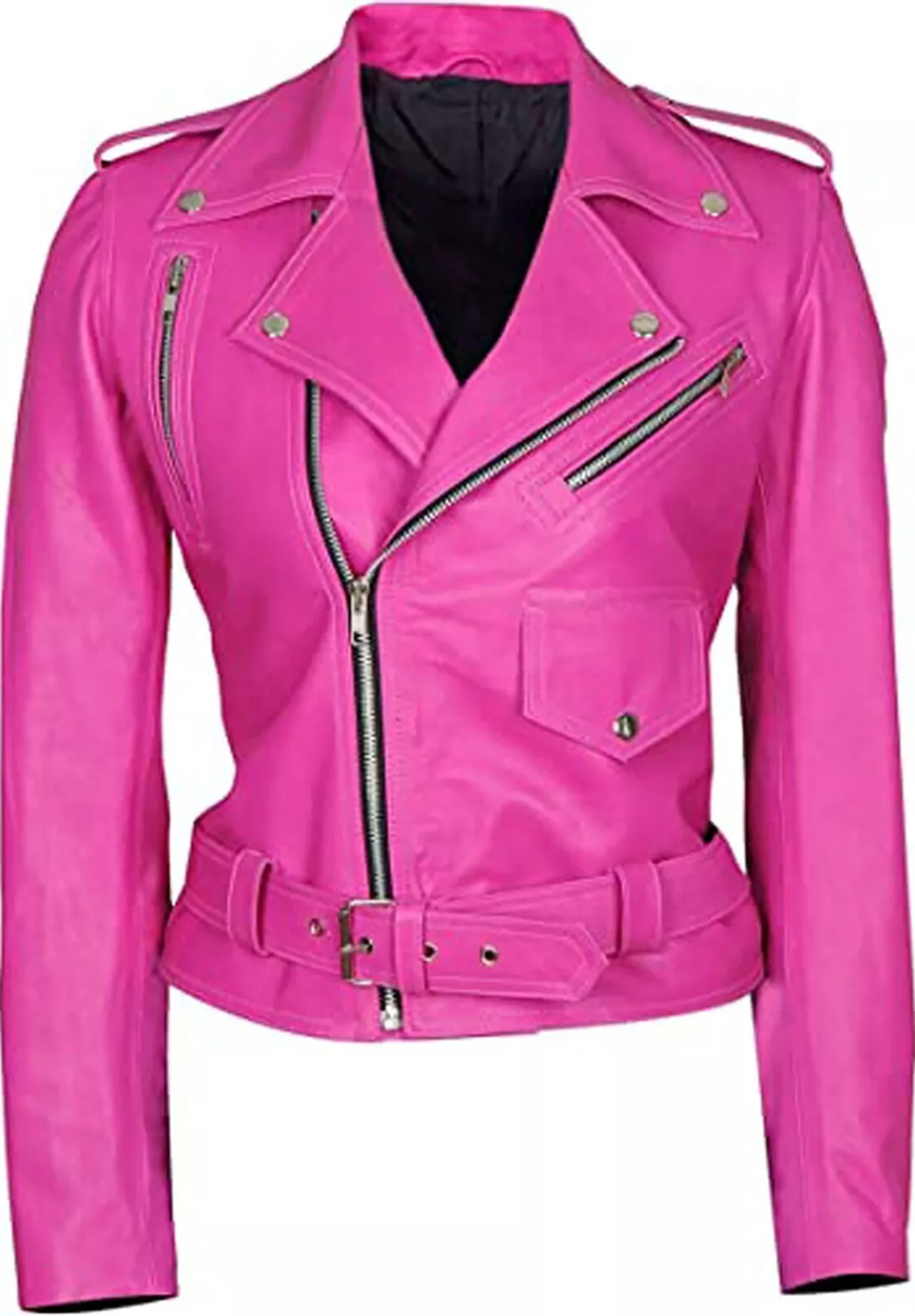 Women's Pink Genuine Leather Biker Motorcycle Jacket