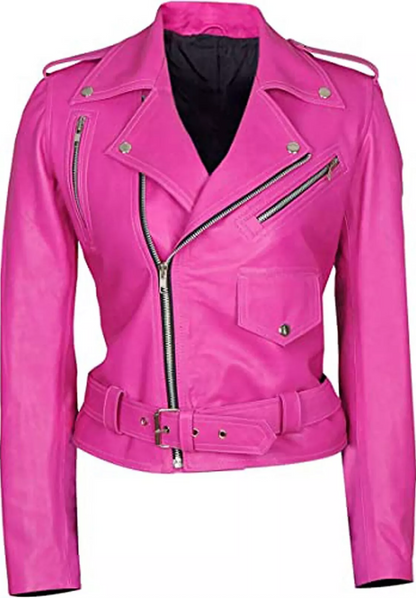 Women's Pink Genuine Leather Biker Motorcycle Jacket