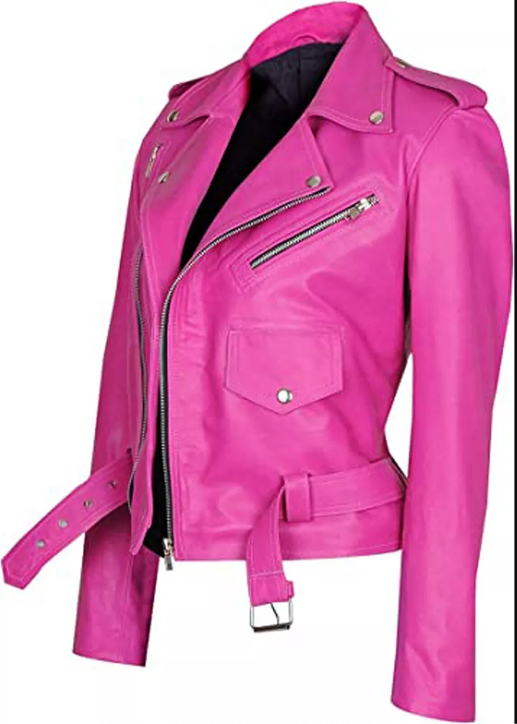 Women's Pink Genuine Leather Biker Motorcycle Jacket