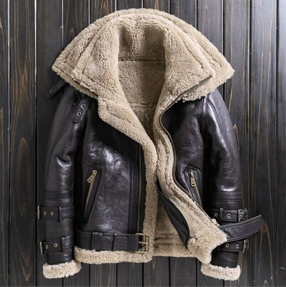 Women's Shearling Fur Real Leather Jacket Coat