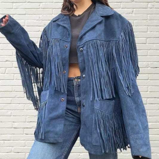 Suede Leather Jacket Women's With Fringes