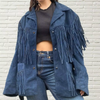 Suede Leather Jacket Women's With Fringes