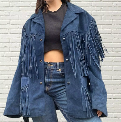 Suede Leather Jacket Women's With Fringes