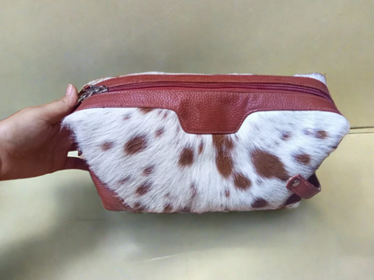 Cowhide Cosmetic Travel Organizer Toiletry Bag