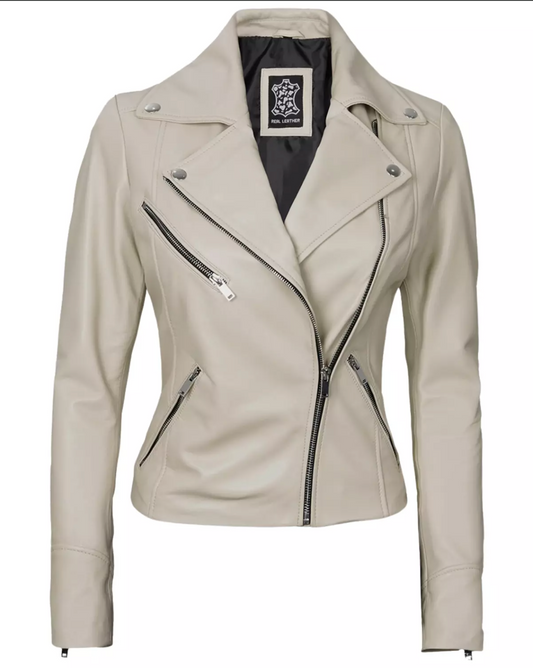 Women's Real Leather Moto Biker Jacket