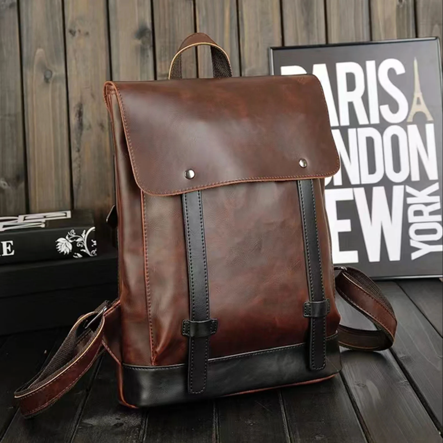 Dark Brown Leather Backpack