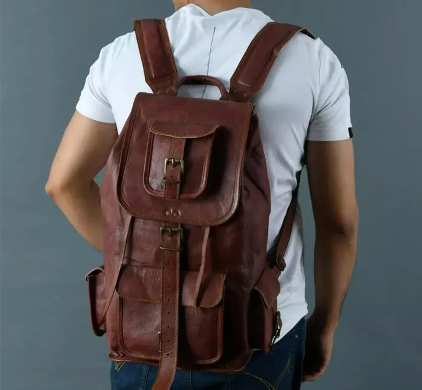 Real Leather Backpack Rustic Rucksack – Boho Living Room