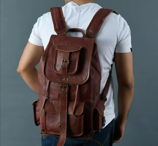 Men’s Genuine Brown Leather Cowhide Backpack