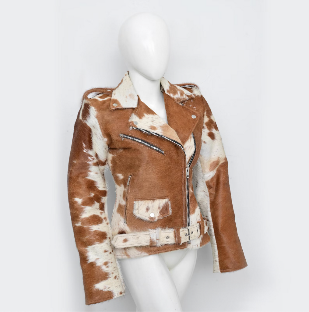 Women's Hair On Cowhide Jacket Brown White