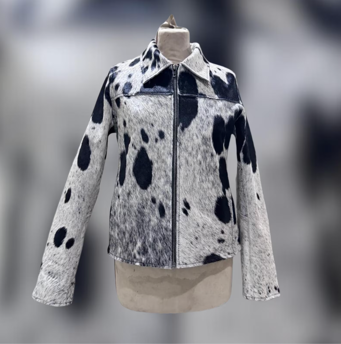 Women's Hair On Cowhide Jacket Black White