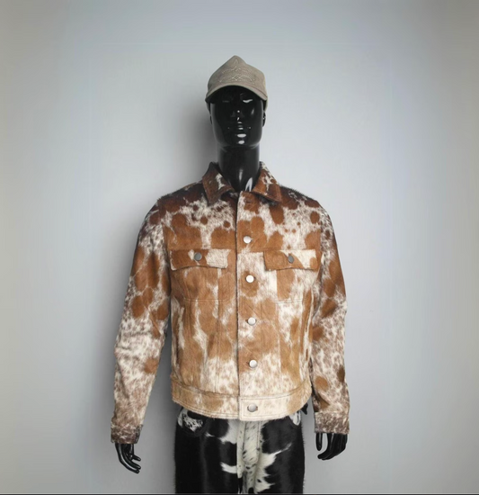 Brown White Cowhide Jacket Hair On Cow Skin