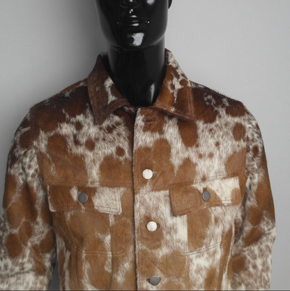 Brown White Cowhide Jacket Hair On Cow Skin