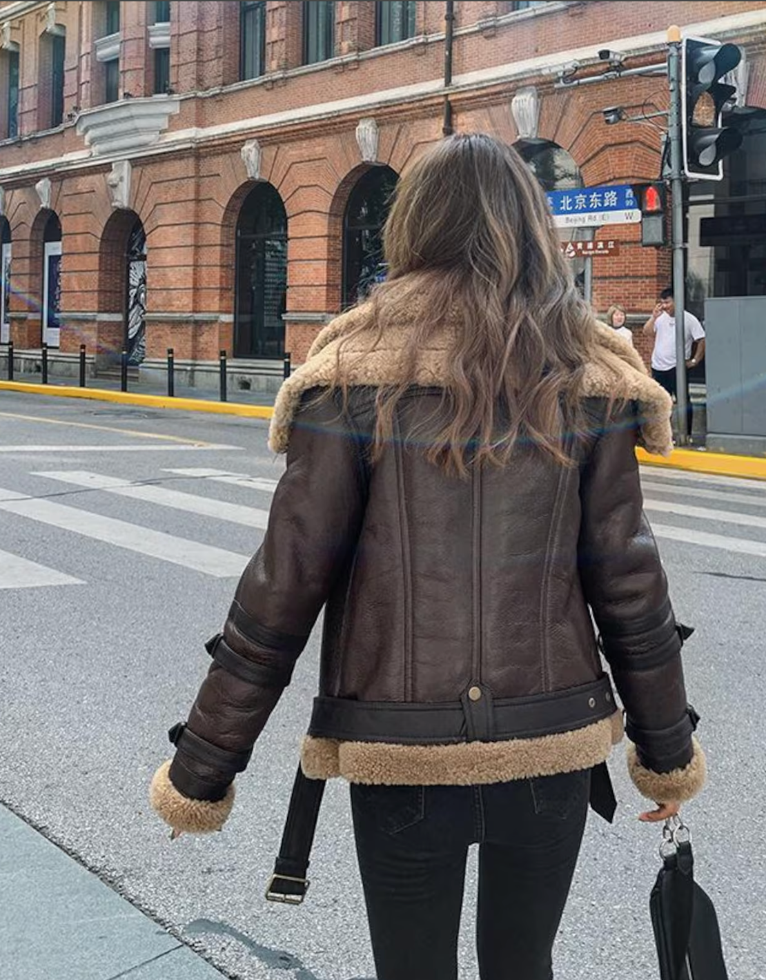 Women’s Genuine Leather Bomber Shearling Jacket