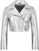 Women's Shiny Silver Motorcycle Leather Jacket