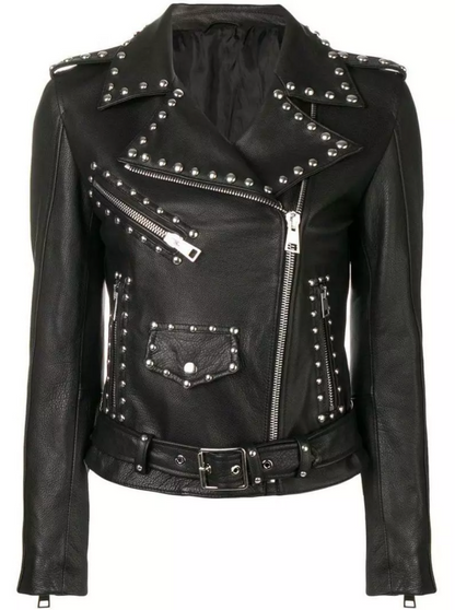 Women Spiked Studded Leather Jacket