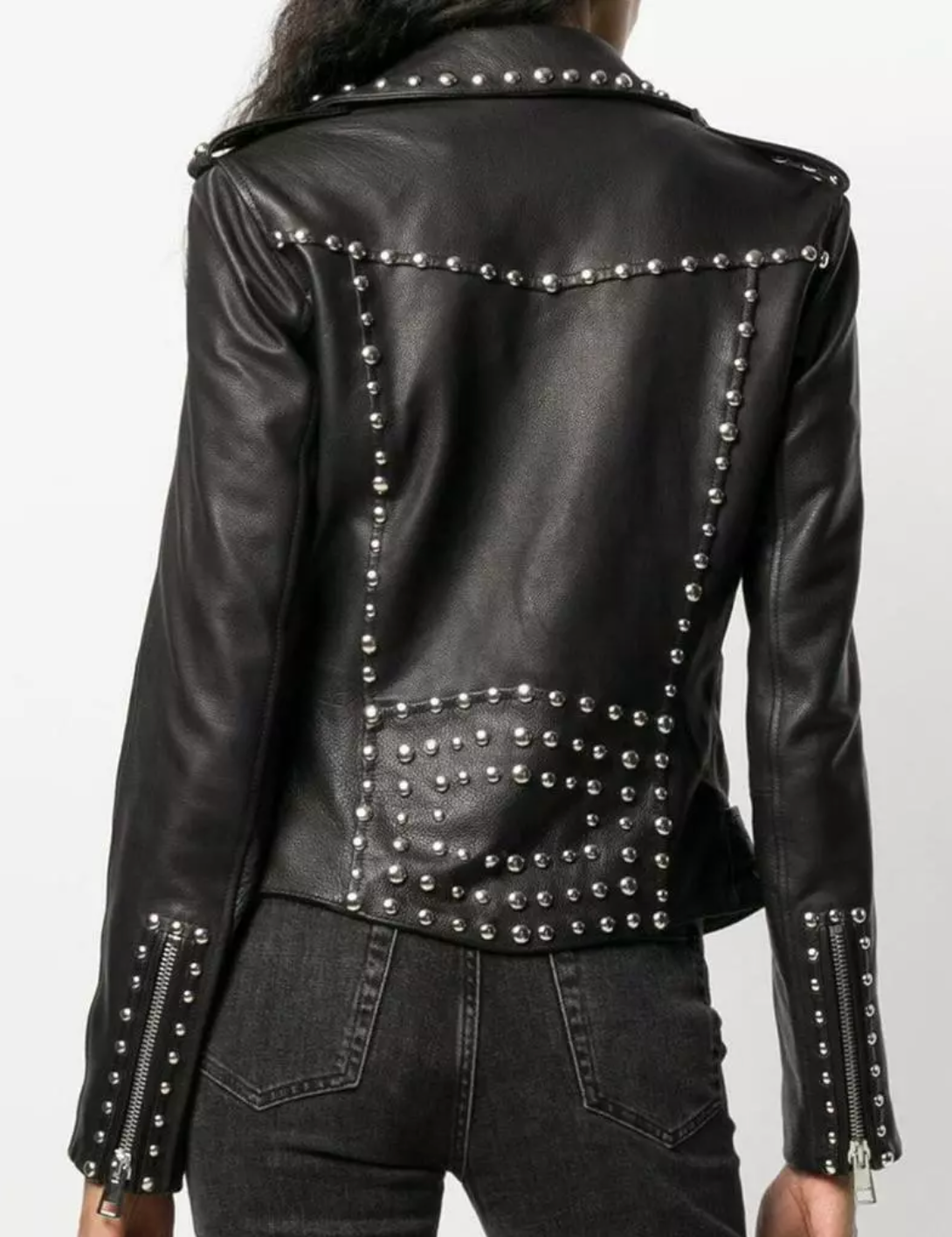 Women Spiked Studded Leather Jacket