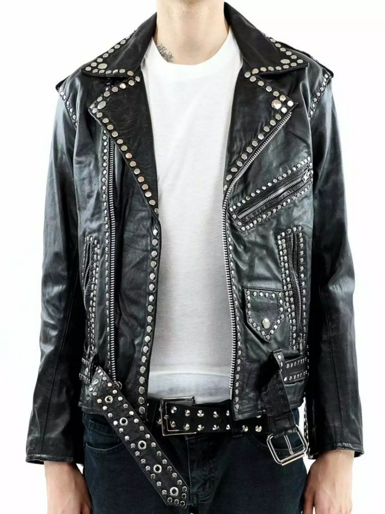 Men's Silver Studded Jacket Black Punk