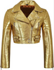 Women's Golden Leather Jacket Short Body