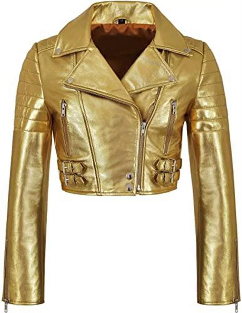 Women's Golden Leather Jacket Short Body