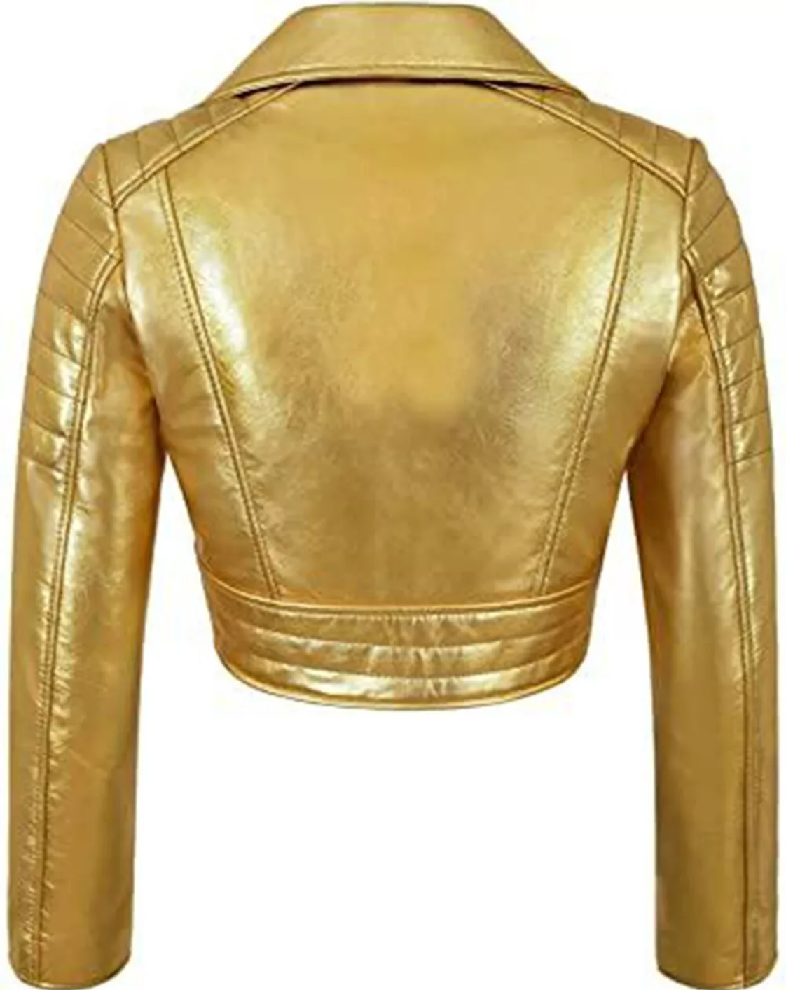 Women's Golden Leather Jacket Short Body