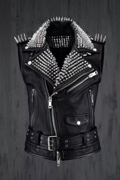 Men's Leather Spiked Motorcycle Vest