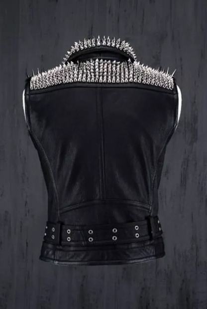 Men's Leather Spiked Motorcycle Vest