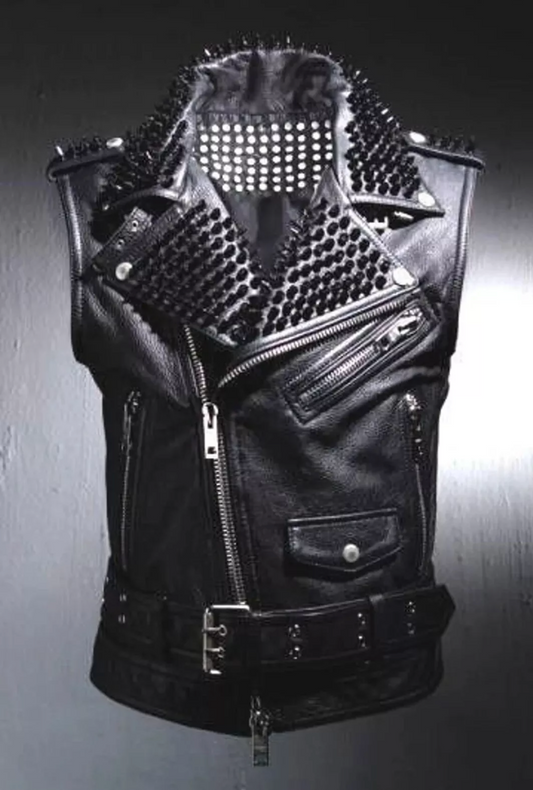 Punk Rock Metal Motorcycle Style Leather Jacket