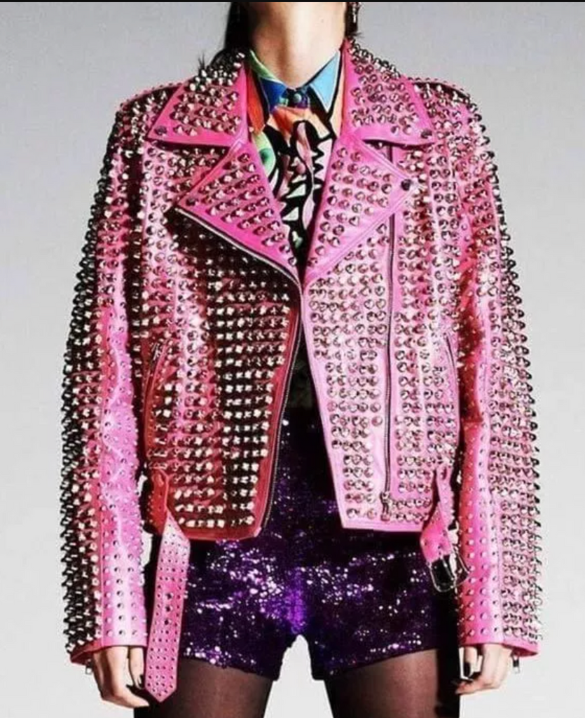 Women's Hot Pink Studded Biker Jacket