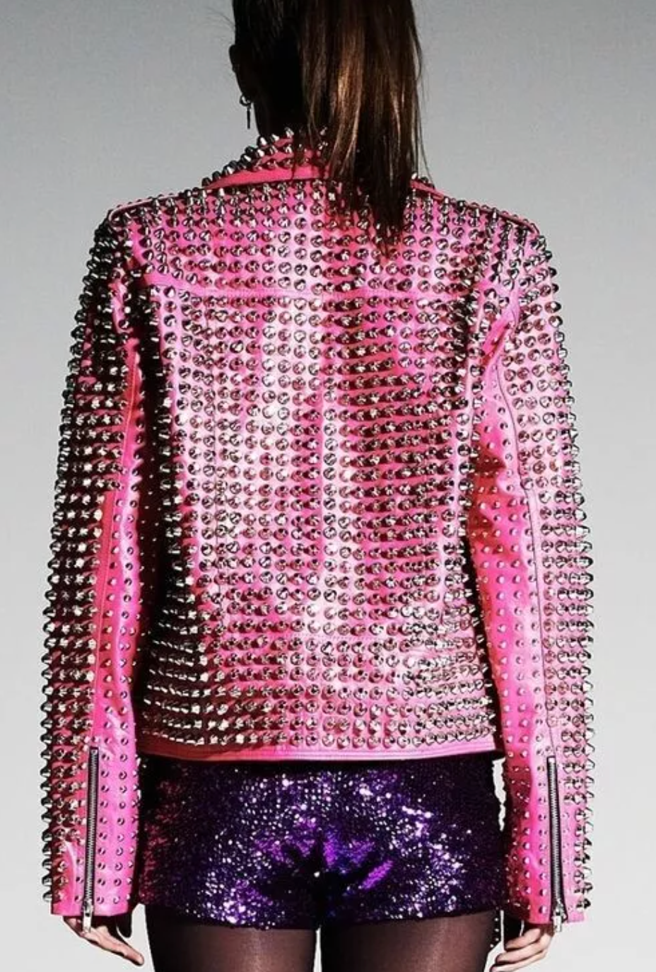 Women's Hot Pink Studded Biker Jacket