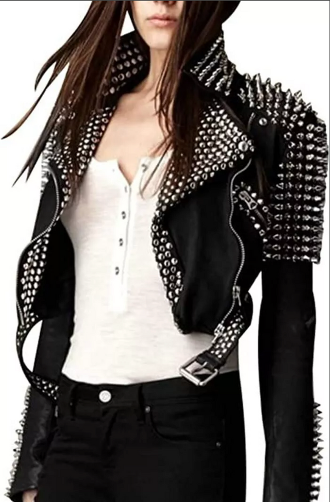 Punk Gothic Spiked Leather Biker Jacket for Women – Boho Living Room