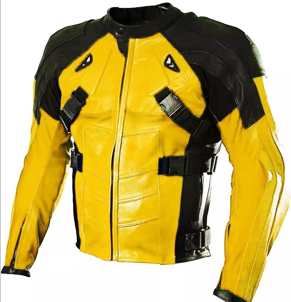 Motorcycle Yellow Black Cowhide Leather Jacket