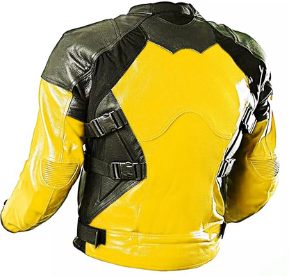 Motorcycle Yellow Black Cowhide Leather Jacket