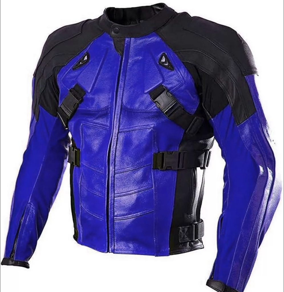 Blue Black Leather Motorcycle Racing Jacket