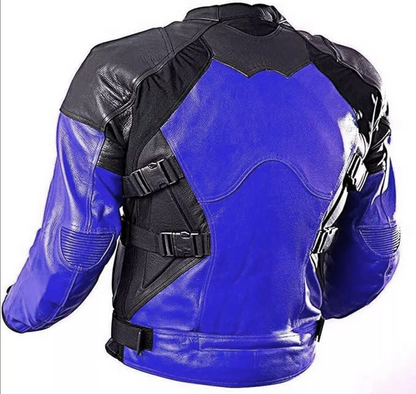 Blue Black Leather Motorcycle Racing Jacket