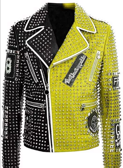 Men's Punk Silver Studded Biker Jacket