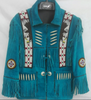 Men's Western Blue Suede Fringe Jacket with Eagle Beads