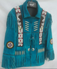 Men's Western Blue Suede Fringe Jacket with Eagle Beads