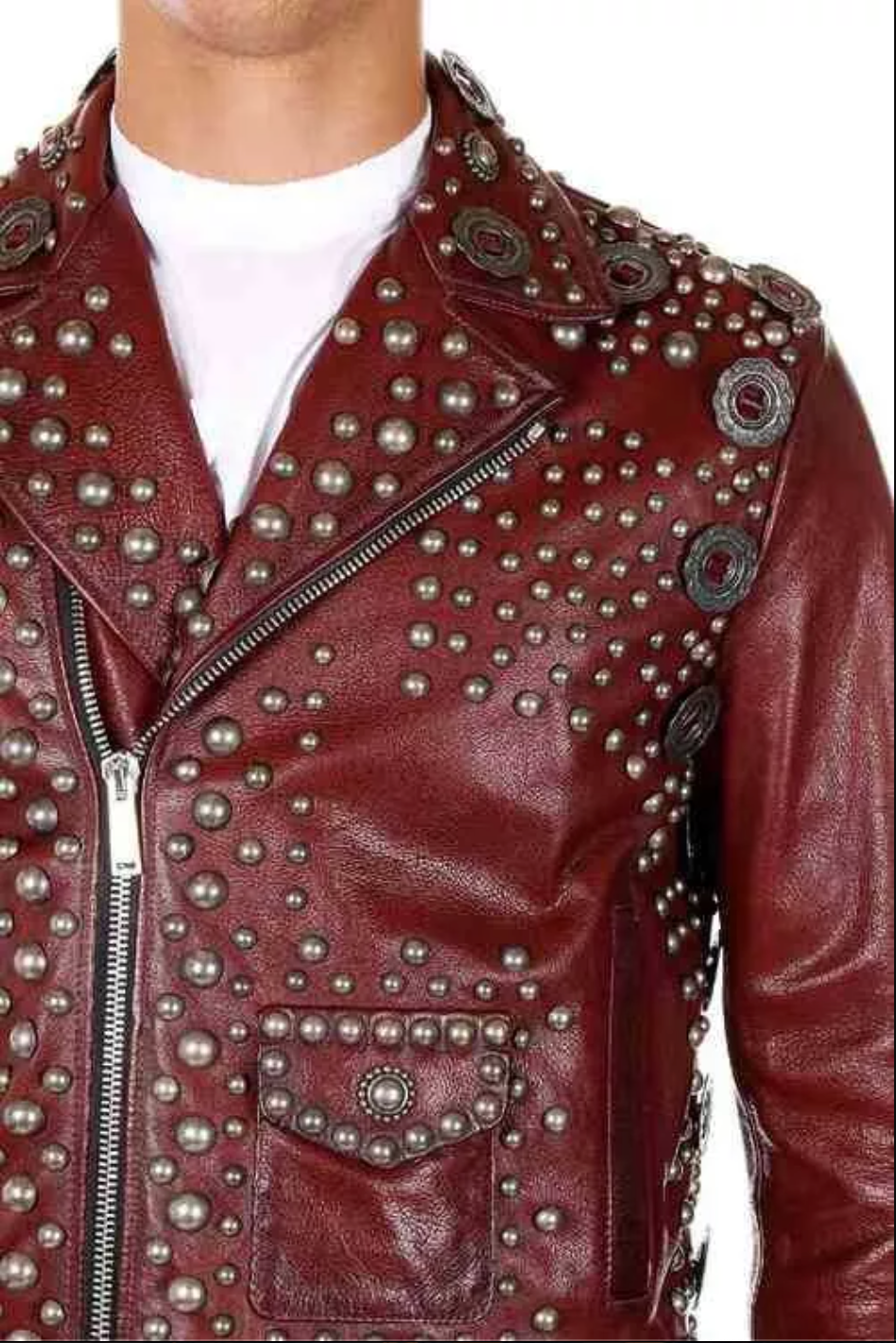 Maroon Studded Brando Motorcycle Leather Jacket