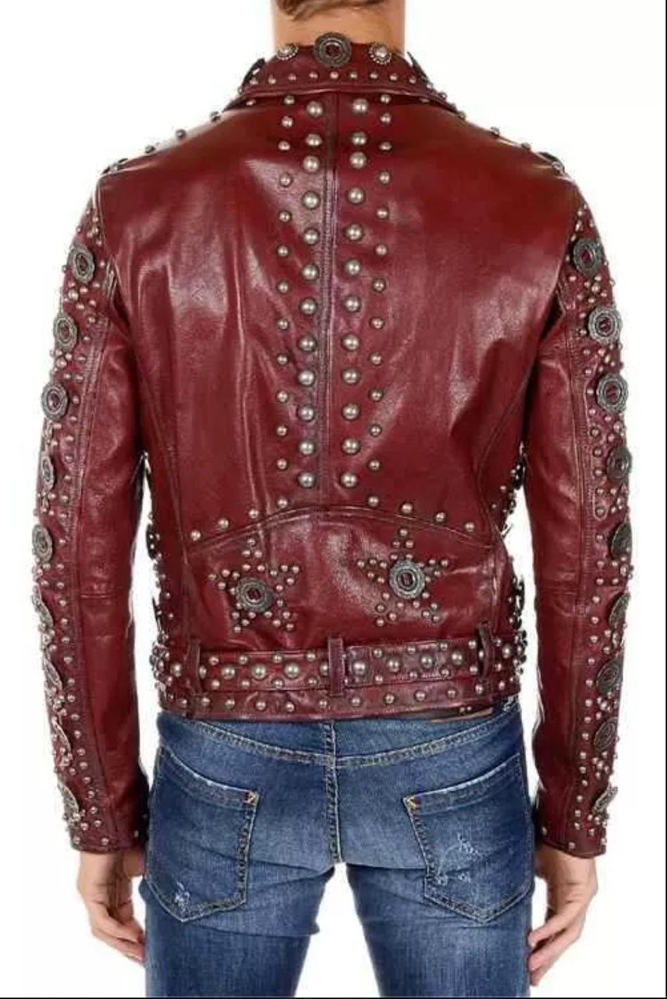 Maroon Studded Brando Motorcycle Leather Jacket