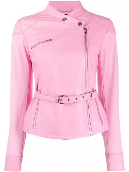 Women's Pink Biker Leather Jacket