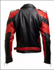 Men Black Red Biker Real Leather Jacket