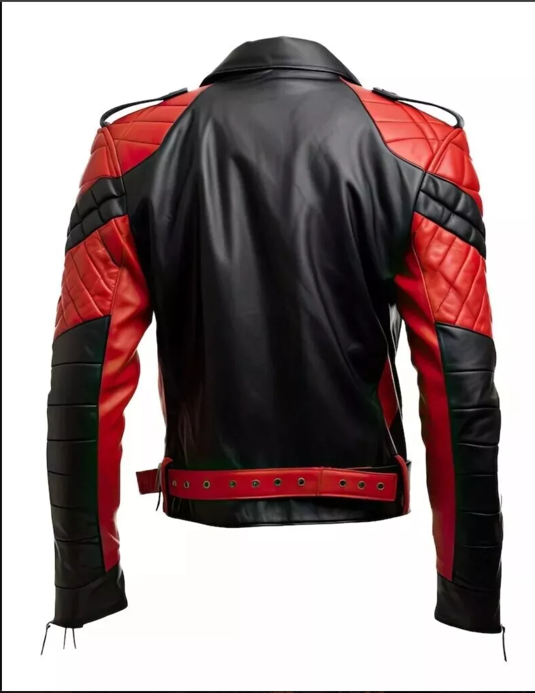 Men Black Red Biker Real Leather Jacket