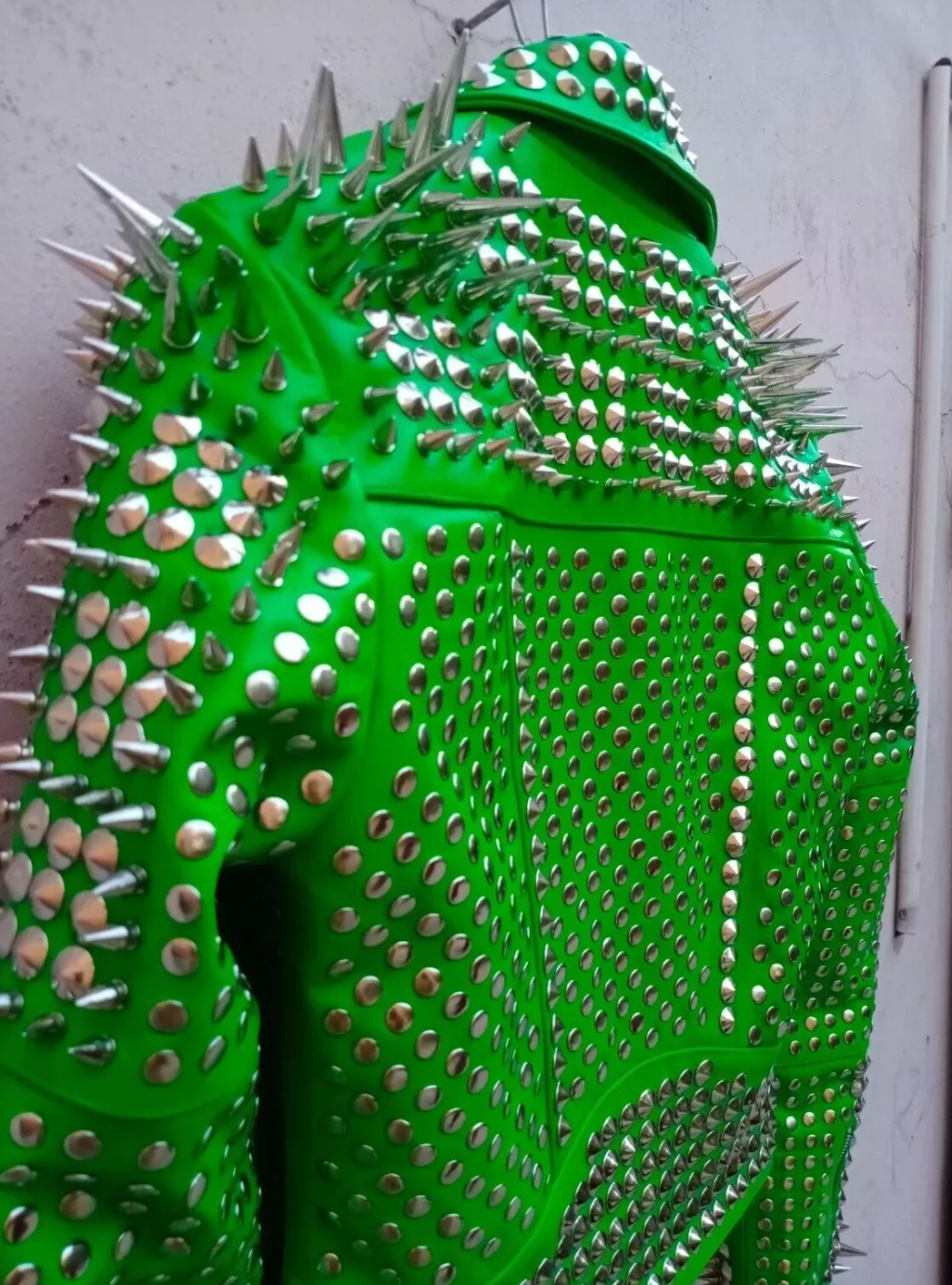 Women's Spiked Studded Green Leather Jacket