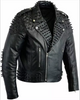 Men's Black Leather Motorcycle Jacket With Metal Spikes