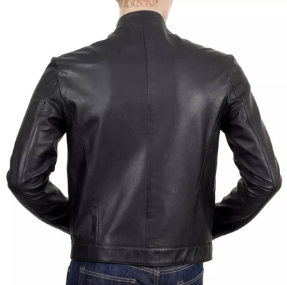 Men's Black Soft Leather Golden Studded Jacket