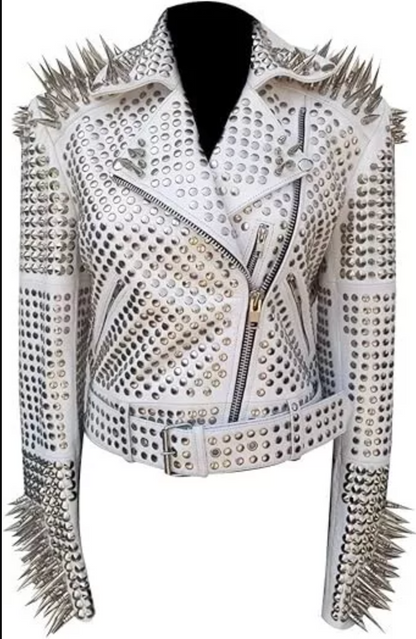 Women's Spiked Studded Motorcycle Leather Jacket