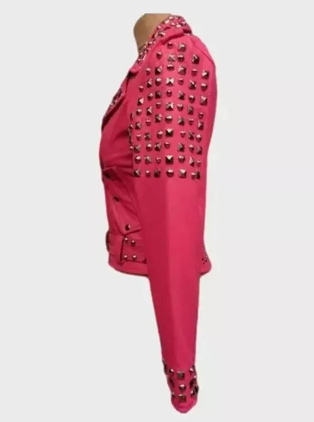 women's silver studded pink leather jacket