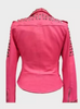 women's silver studded pink leather jacket